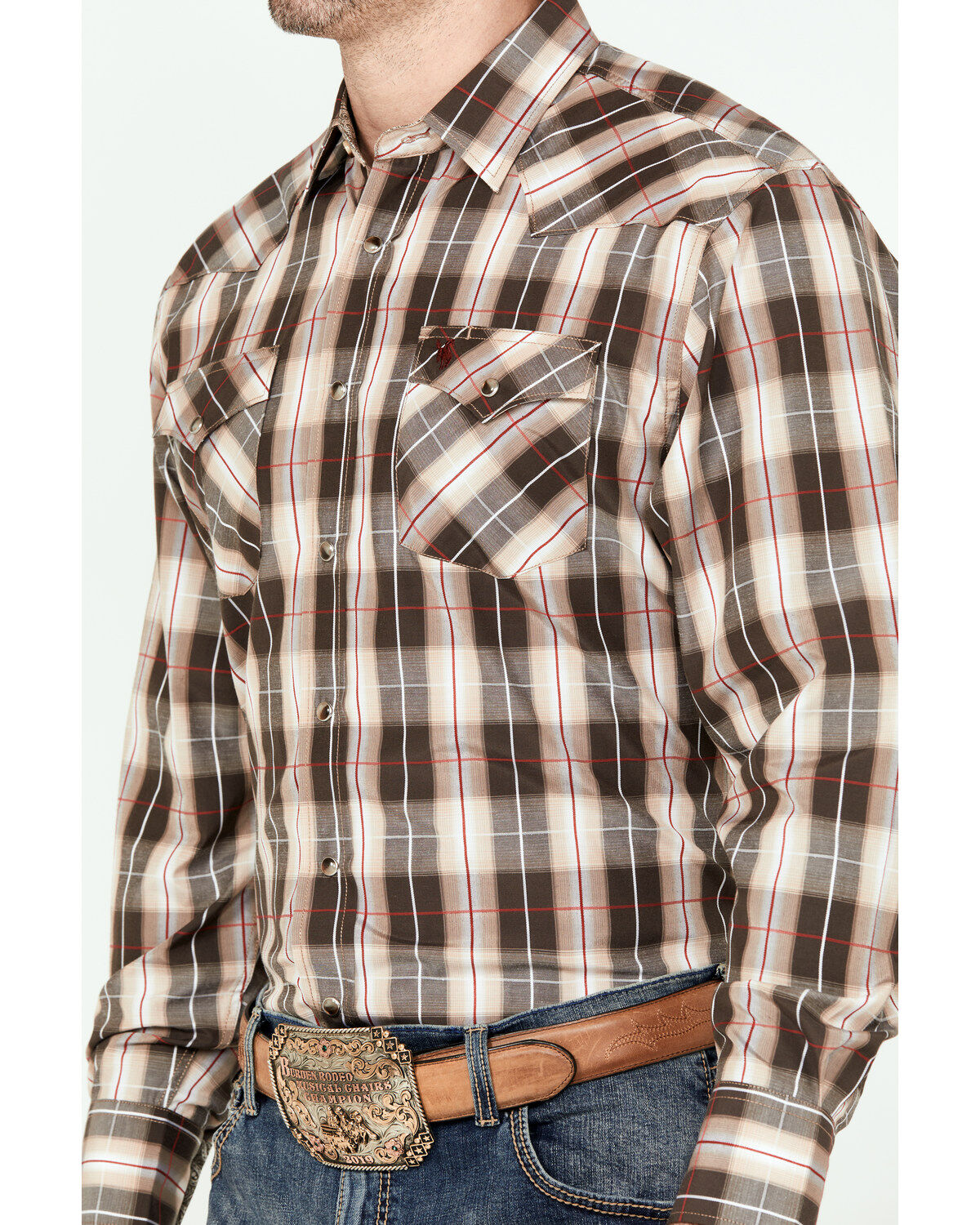 Rodeo Clothing Men's Plaid Print Long Sleeve Snap Western Shirt
