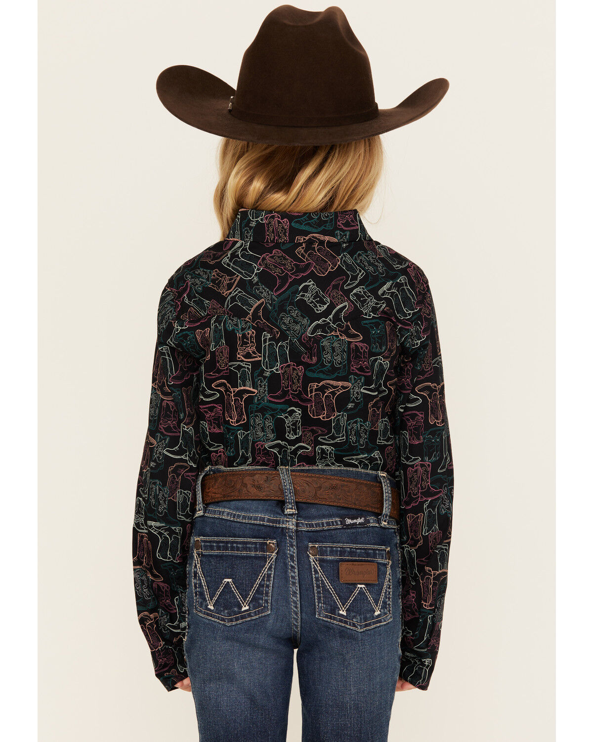 Wrangler Girls' Boot Print Long Sleeve Snap Western Shirt