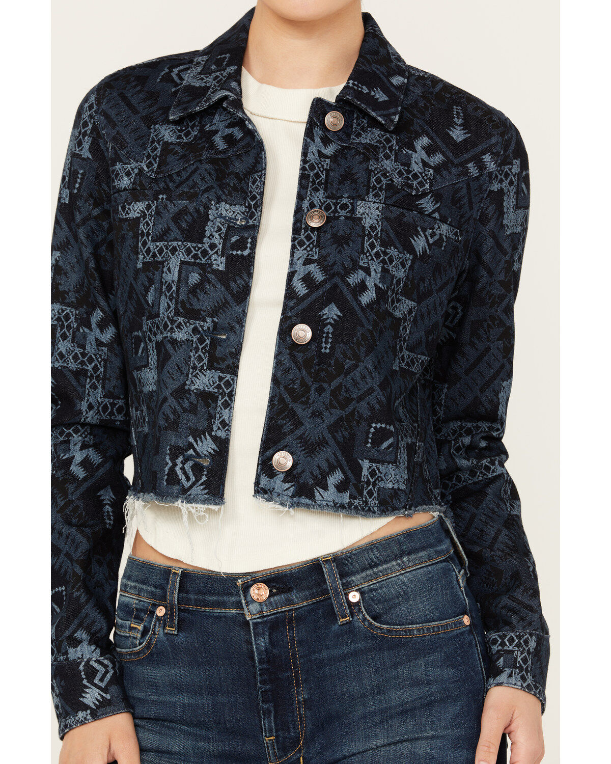 Shyanne Women's Printed Cropped Frayed Jacket