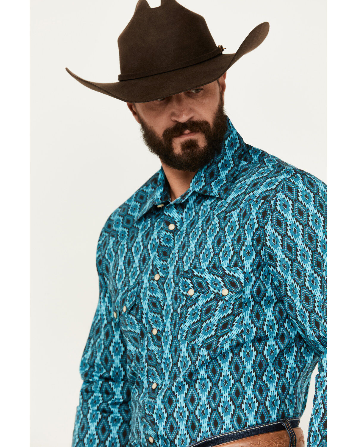 Rock & Roll Denim Men's Southwestern Print Vintage Stretch Western Shirt