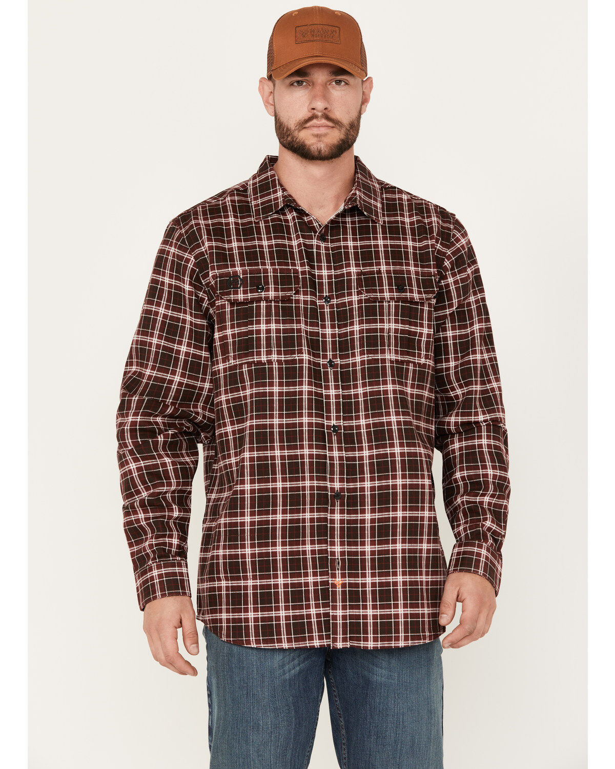 Hawx Men's FR Plaid Print Woven Button-Down Work Shirt