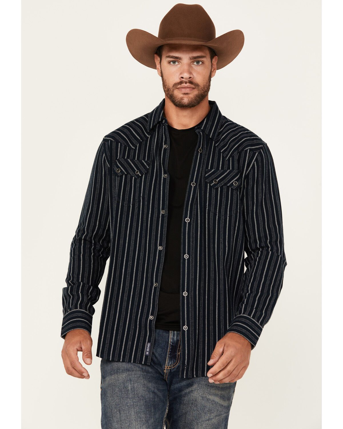 Moonshine Spirit Men's Record Deal Striped Long Sleeve Snap Western Shirt