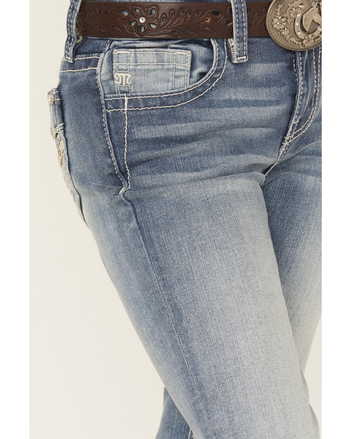 Miss Me Girls' Criss Cross Dark Wash Bootcut Stretch Denim Jeans