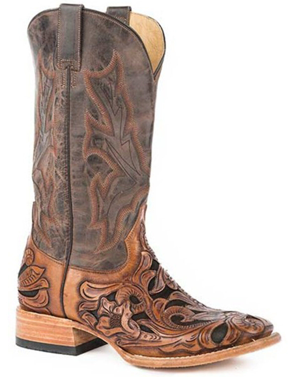 Stetson Men's Handtooled Wicks Inlay Western Boots - Broad Square Toe
