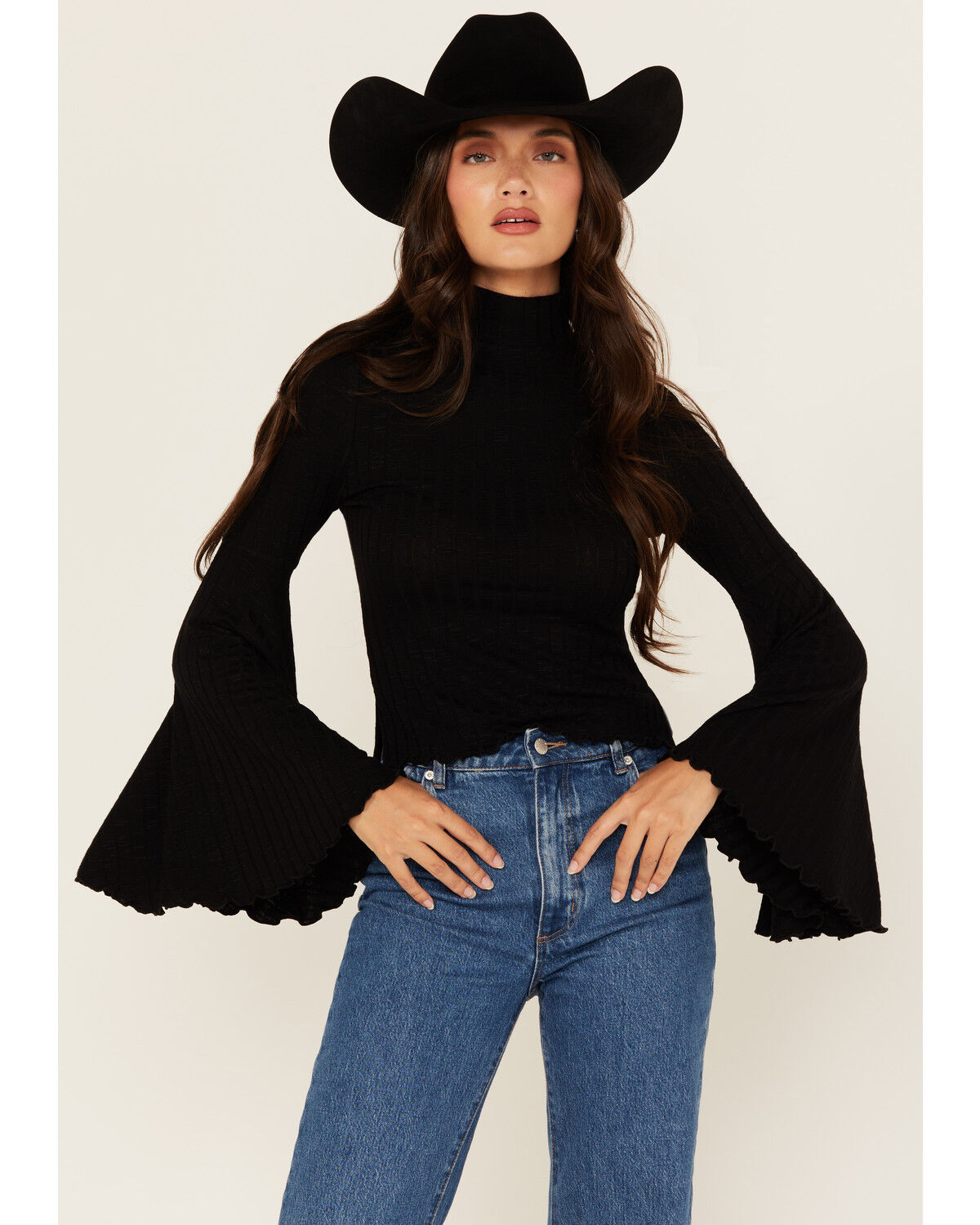 Shyanne Women's Mock Neck Long Bell Sleeve Top