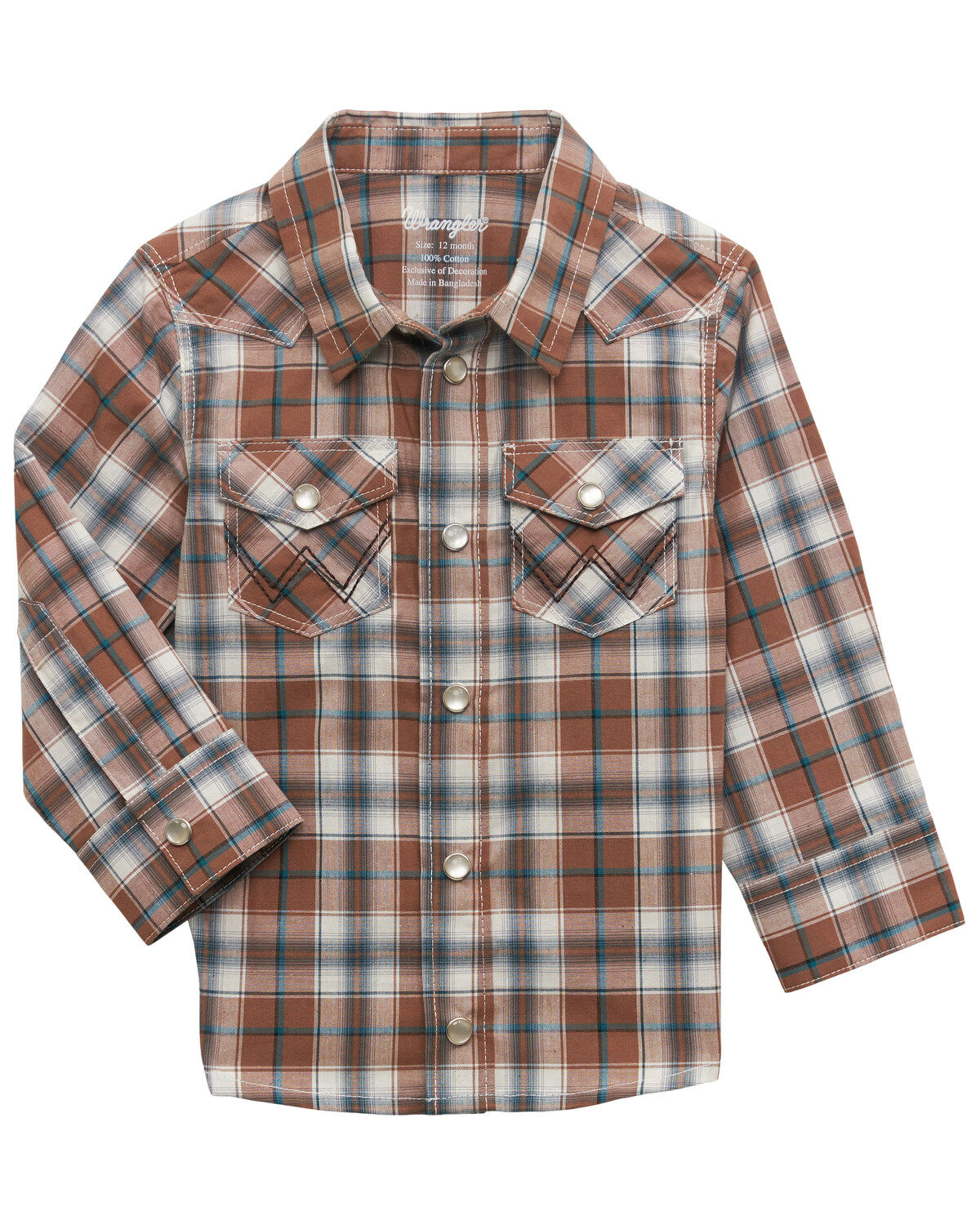 Wrangler Infant Boys' Plaid Print Long Sleeve Snap Western Shirt