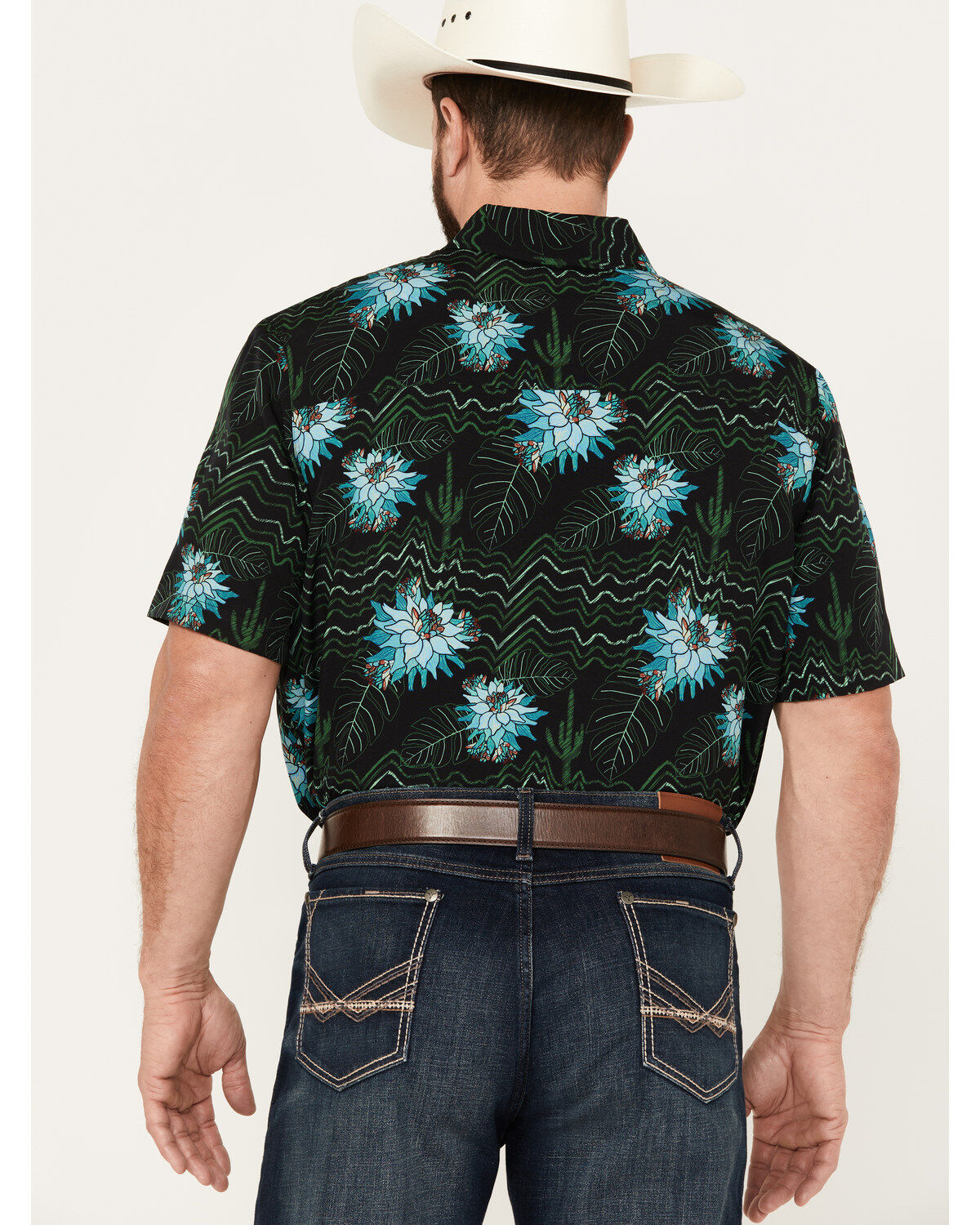 Panhandle Men's Tropical Print Short Sleeve Snap Stretch Western Shirt