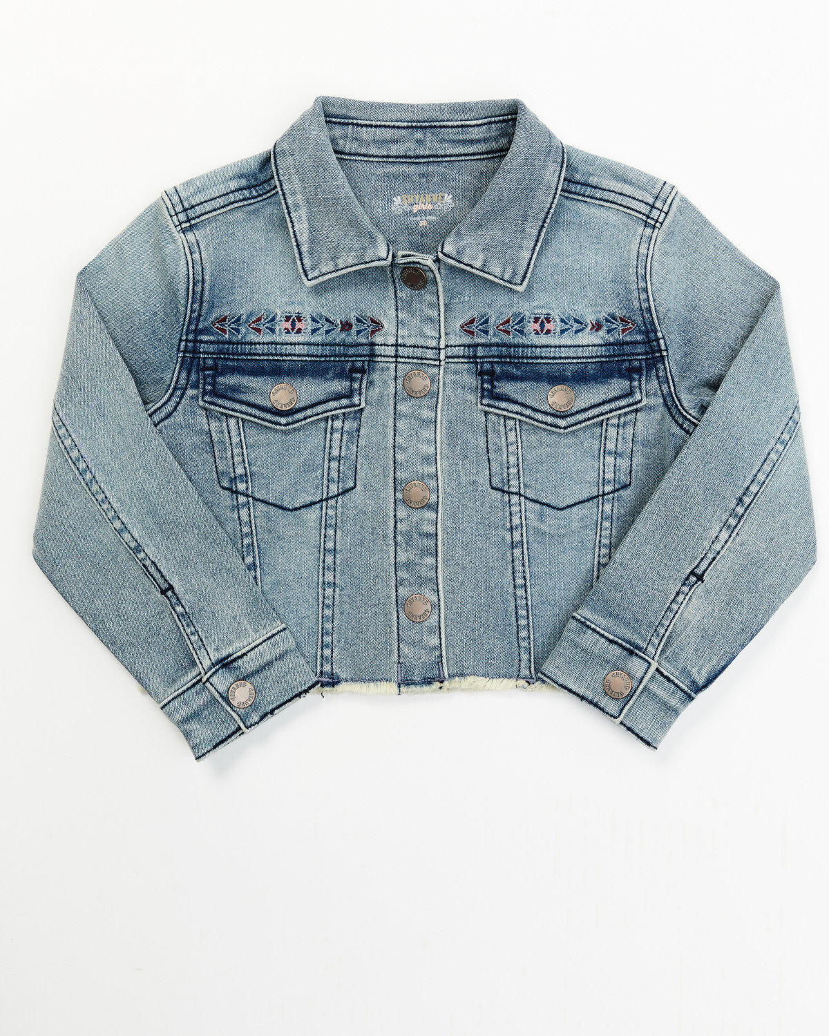Shyanne Toddler Girls' Forks Light Wash Frayed Embroidered Denim Jacket
