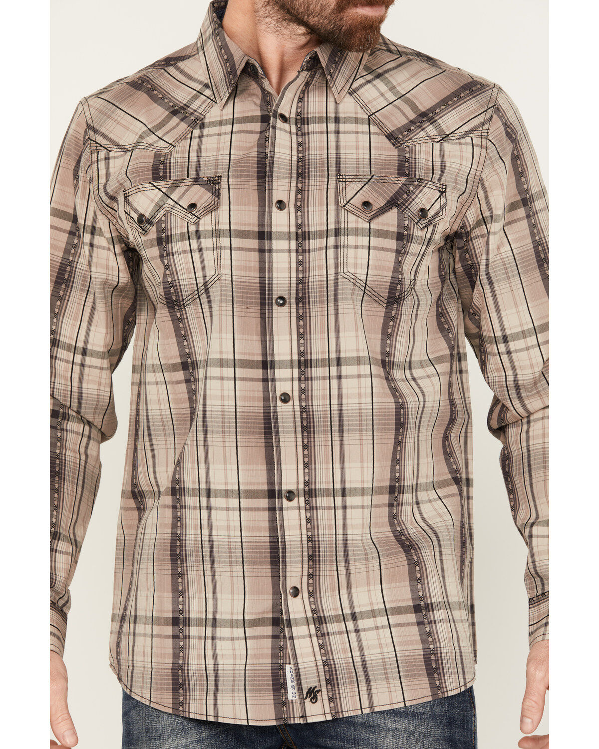 Moonshine Spirit Men's Load Plaid Print Long Sleeve Snap Western Shirt