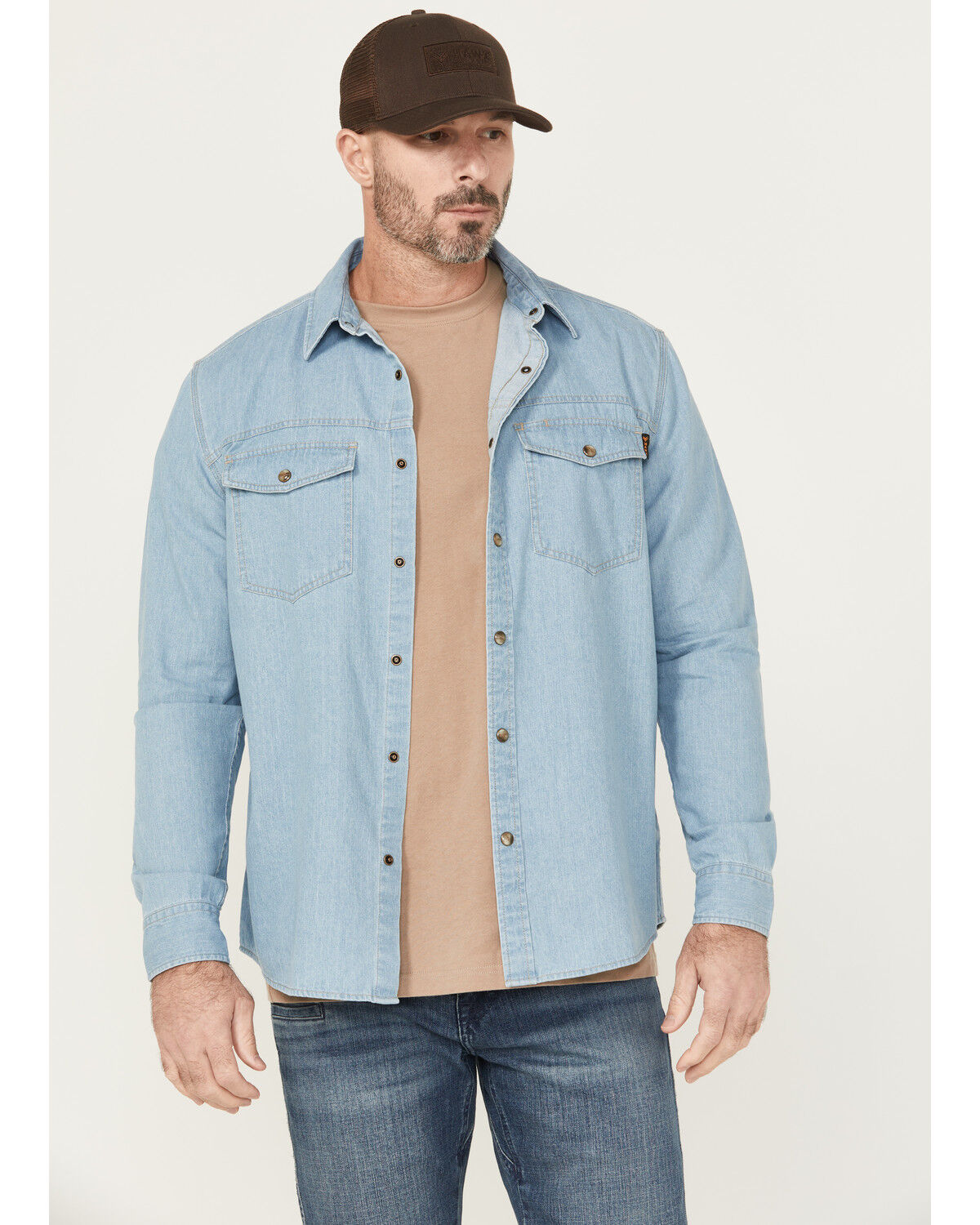 Hawx Men's All Out Light Wash Long Sleeve Snap Denim Work Shirt