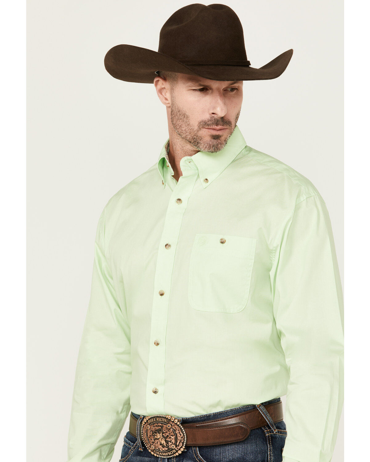George Strait by Wrangler Men's Solid Long Sleeve Button-Down Stretch Western Shirt