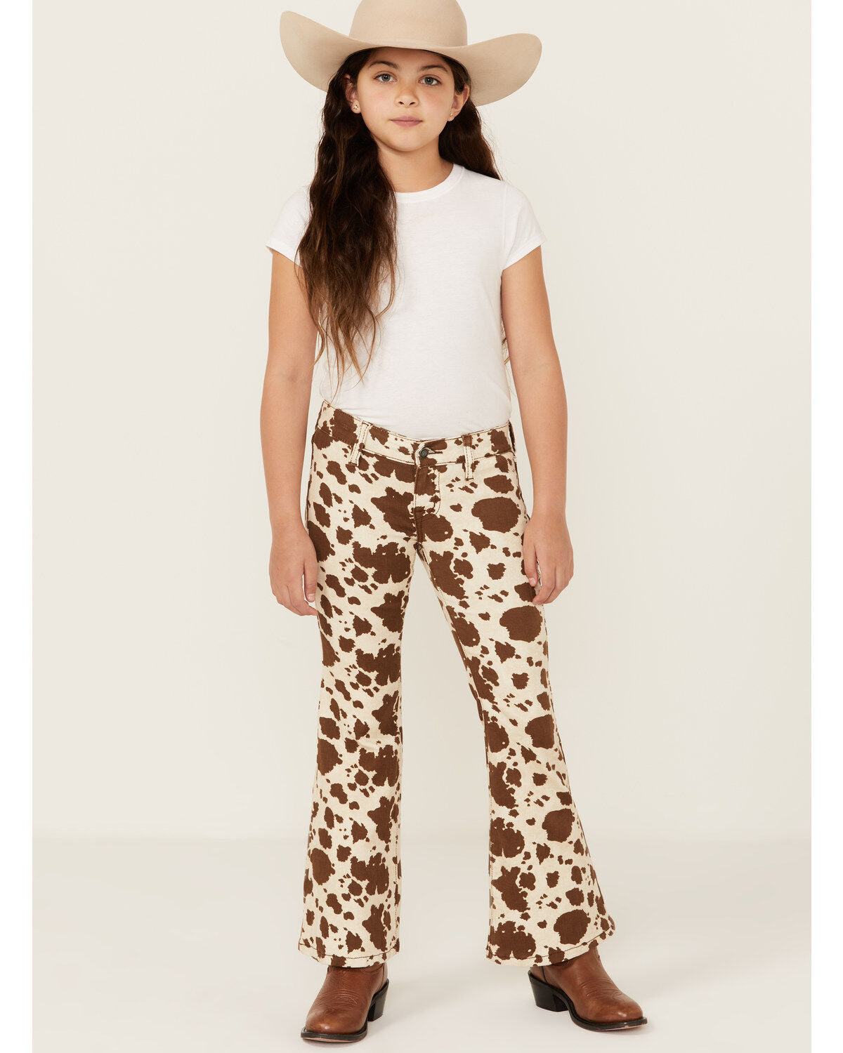 Rock & Roll Denim Girls' Cow Print Flare Stretch Denim Jeans