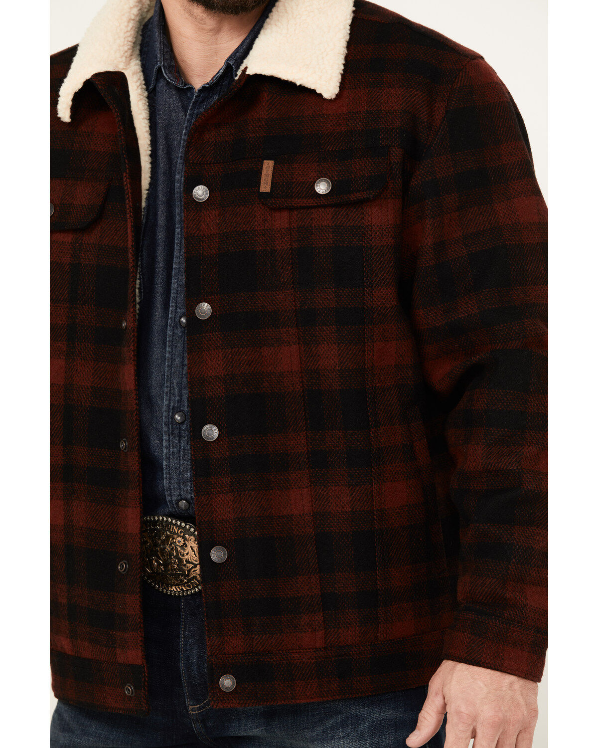 Cinch Men's Plaid Print Sherpa Lined Trucker Jacket