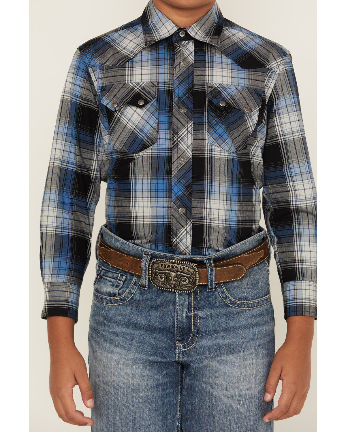 Wrangler Retro Boys' Plaid Print Long Sleeve Snap Western Shirt