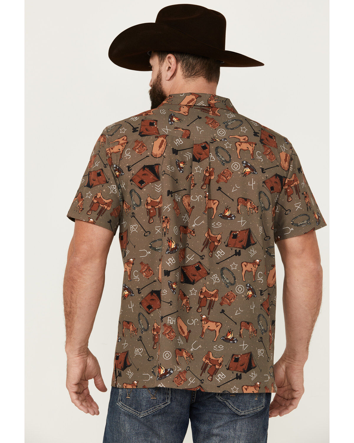 Cinch Men's Camp Conversational Print Short Sleeve Button-Down Performance Stretch Western Shirt