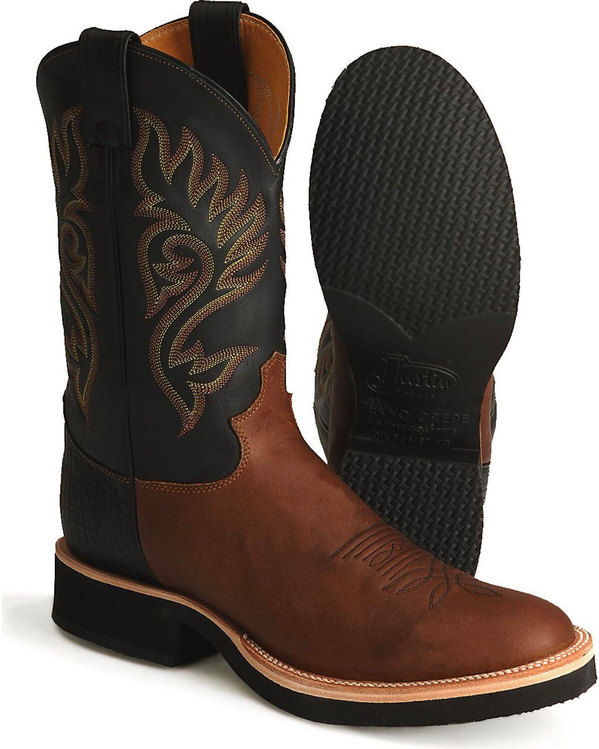 Justin Men's Paluxy Brown Tekno Crepe Cowboy Boots - Round Toe