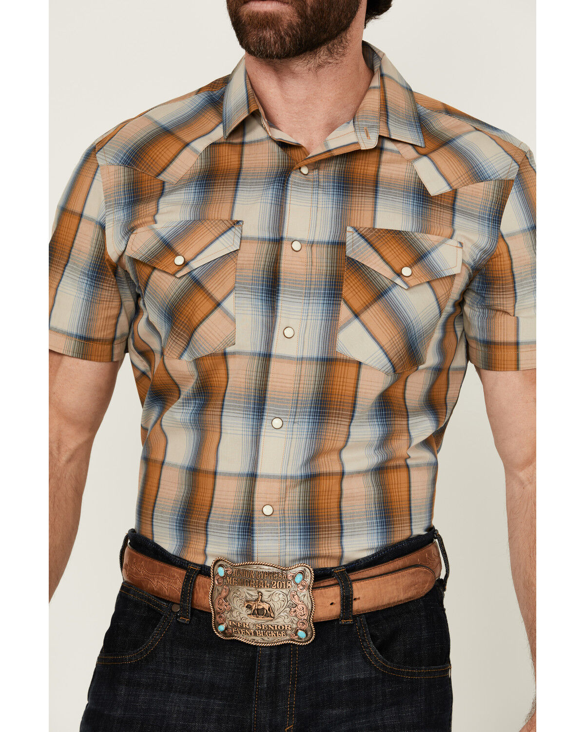 Pendleton Men's Frontier Plaid Print Short Sleeve Snap Western Shirt