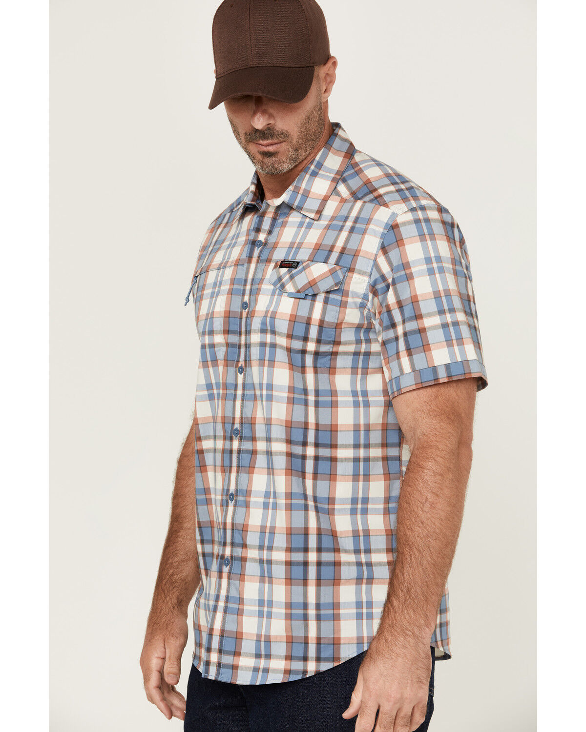 ATG by Wrangler Asymmetric Plaid Print Short Sleeve Button-Down Performance Western Shirt