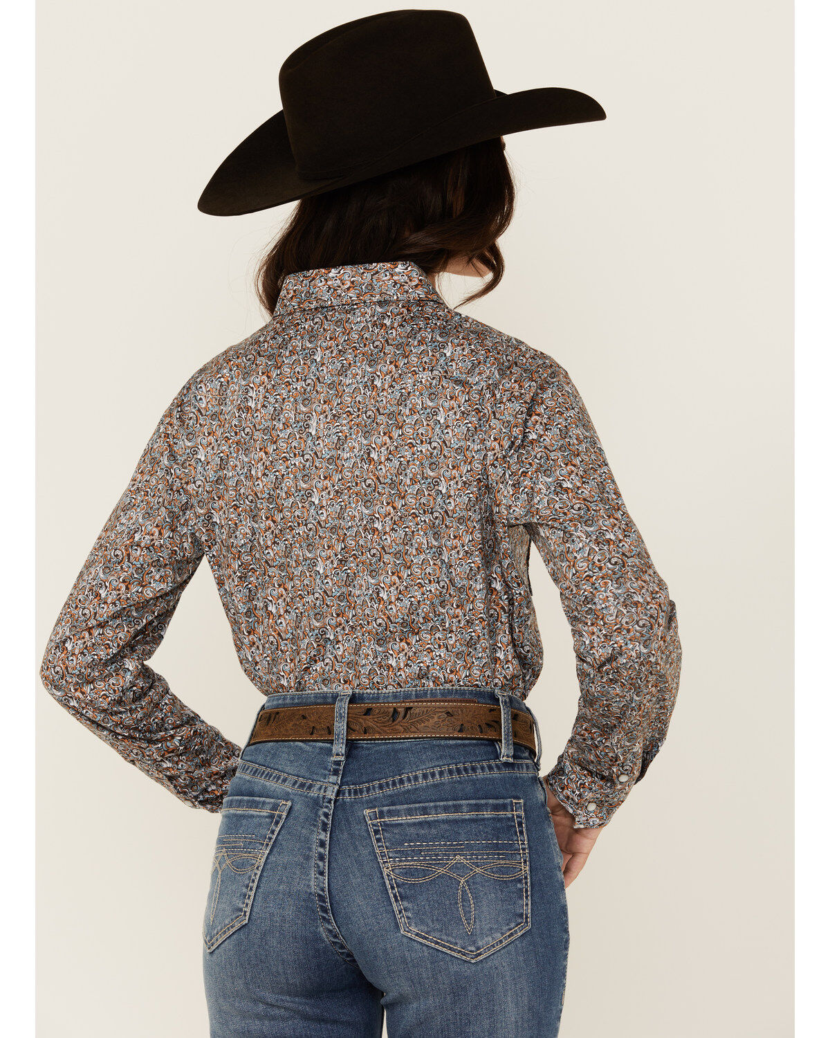 Rough Stock by Panhandle Women's Paisley Print Long Sleeve Snap Western Shirt