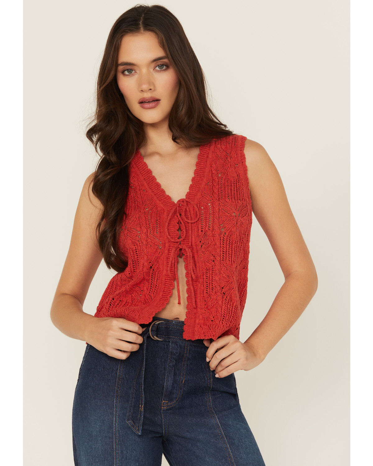 Shyanne Women's Tie-Front Crochet Sweater Vest
