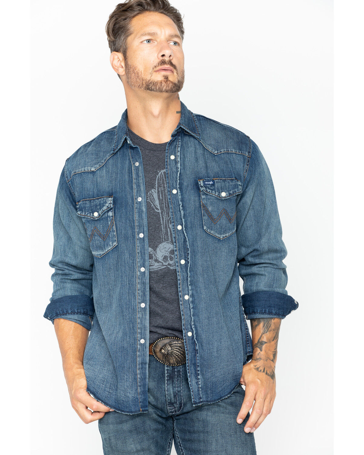 Wrangler Men's Slub Denim Long Sleeve Work Shirt