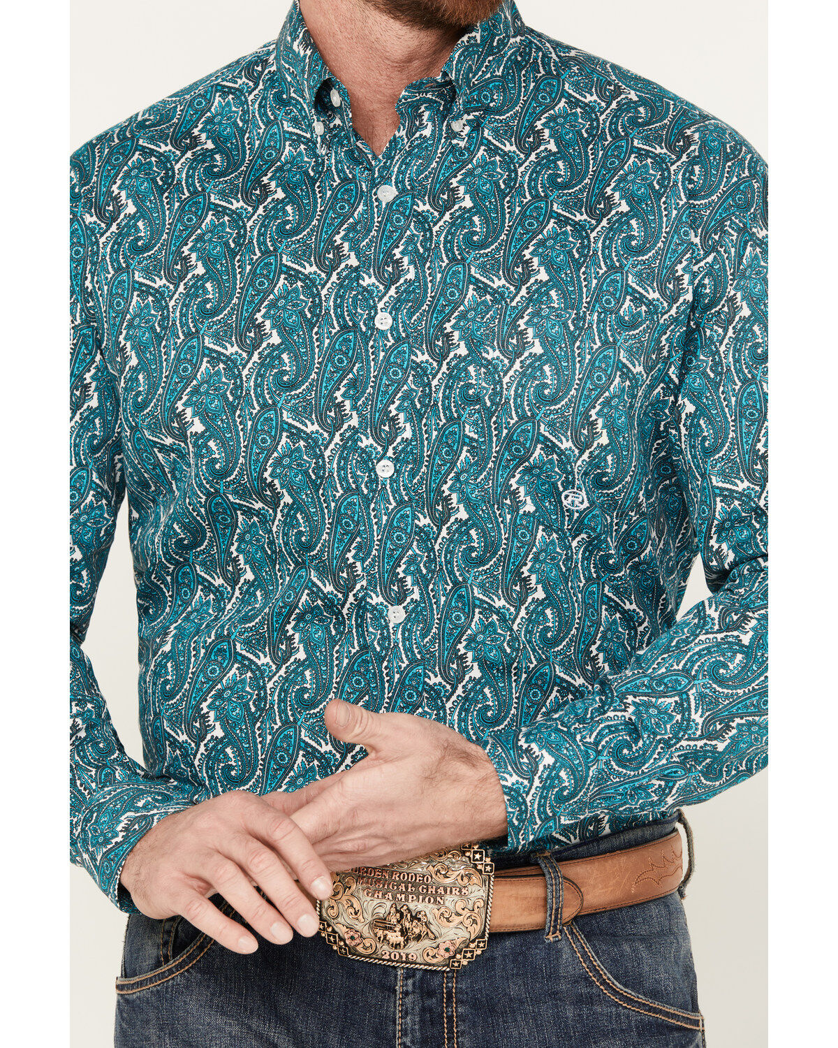Roper Men's Amarillo Paisley Print Long Sleeve Button-Down Western Shirt