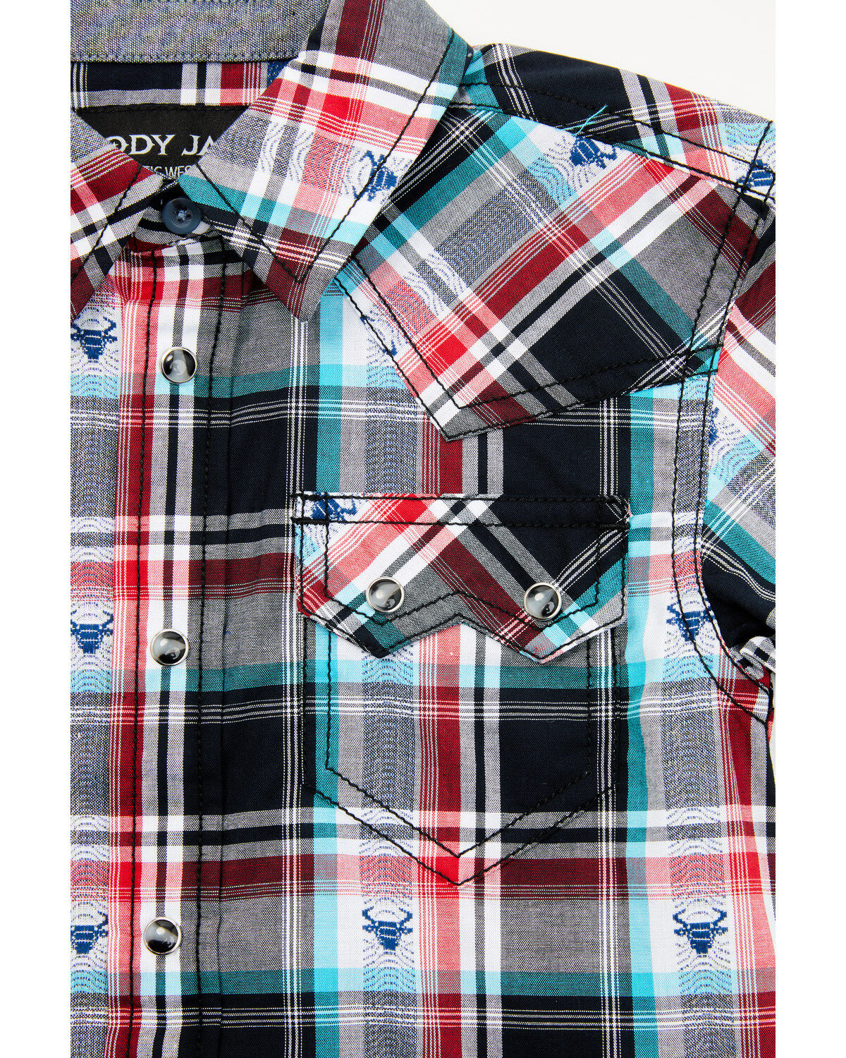 Cody James Toddler Boys' Steerhead Plaid Print Short Sleeve Snap Western Shirt