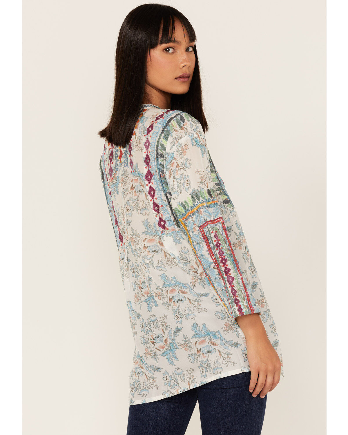 Johnny Was Women's Isla Embroidered Floral Print Tunic Blouse