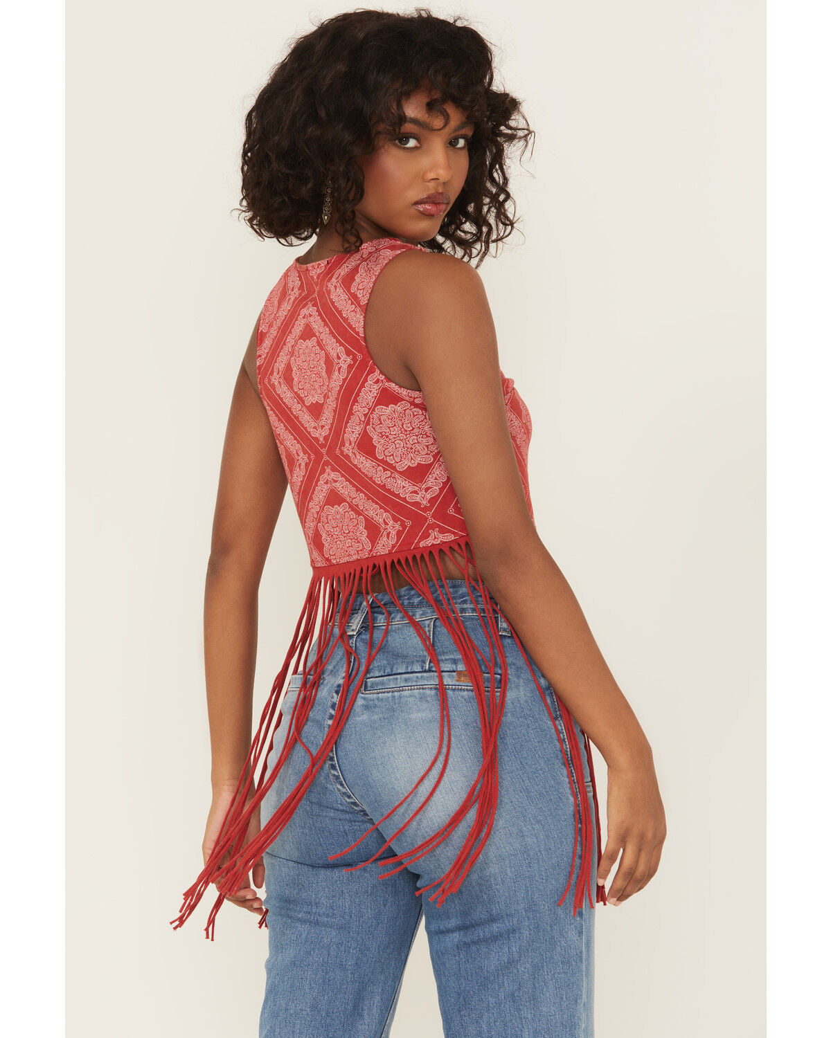 Rock & Roll Denim Women's Bandana Print Fringe Tank Top