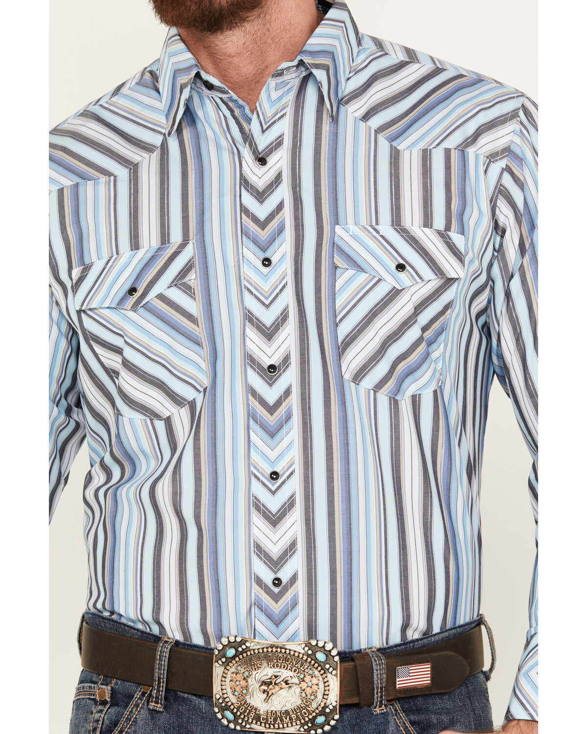Wrangler Men's Silver Edition Striped Print Long Sleeve Snap Western Shirt