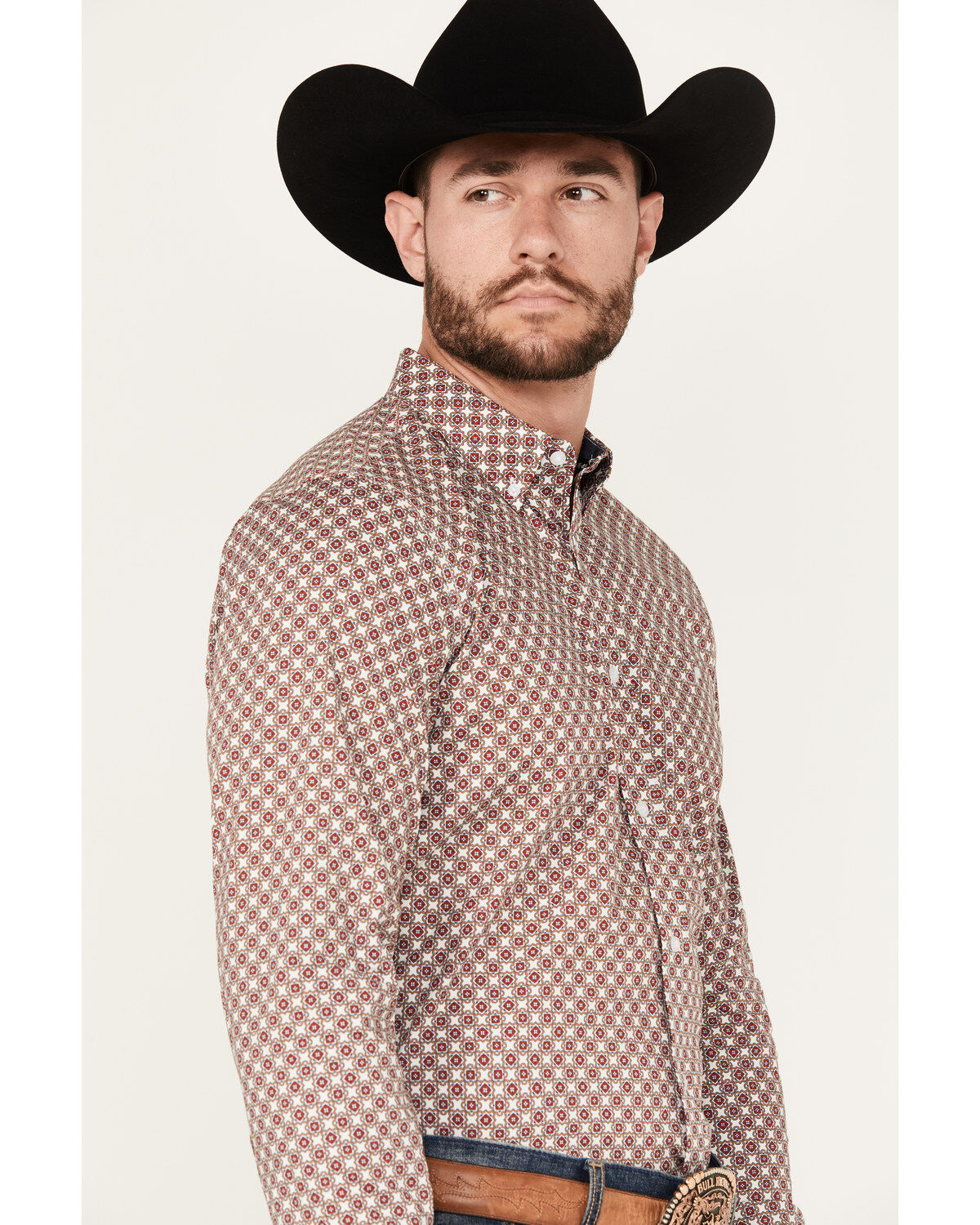 RANK 45® Men's Wellington Geo Print Long Sleeve Button-Down Western Shirt