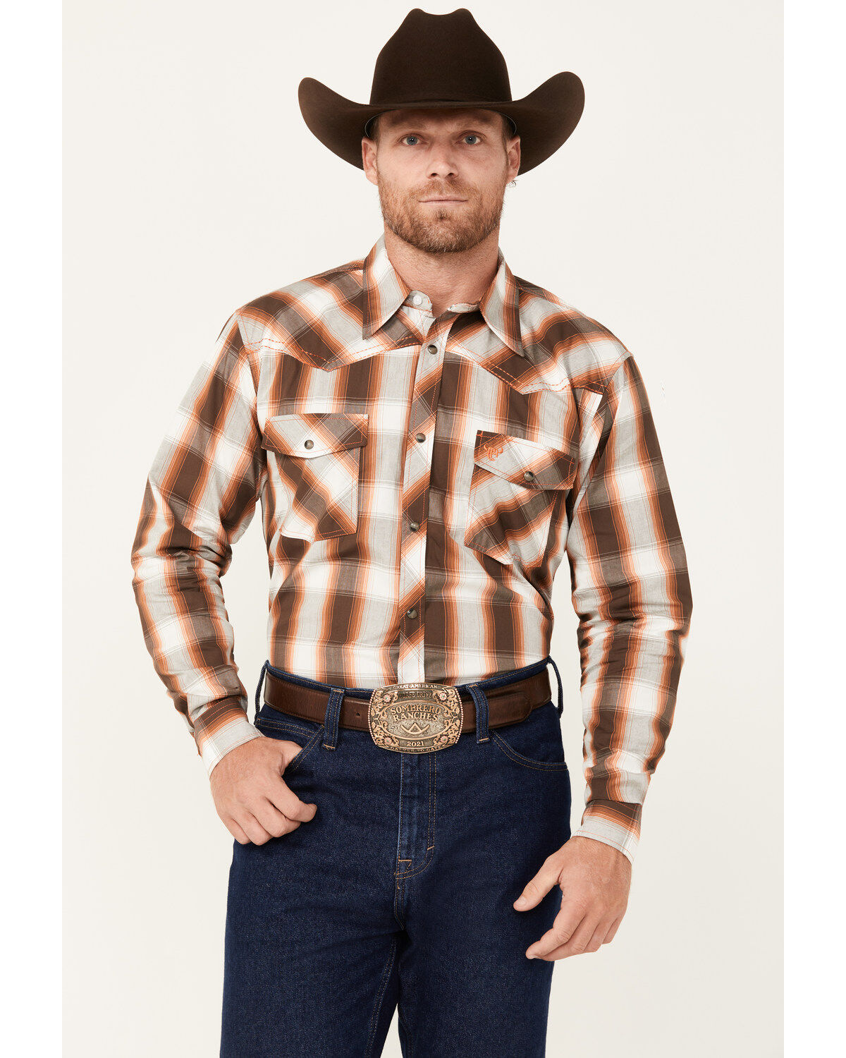 Cowboy Hardware Men's Hombre Plaid Print Long Sleeve Snap Western Shirt