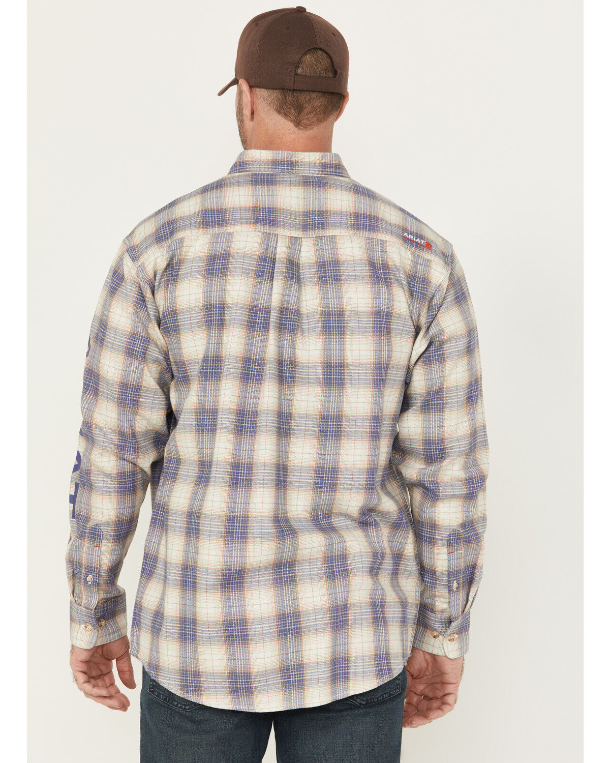 Ariat Men's FR Crenshaw Logo Plaid Print Long Sleeve Button-Down Work Shirt