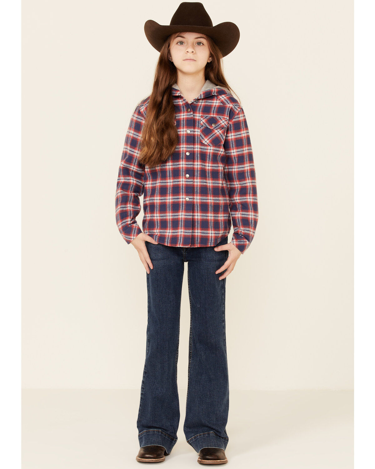 Roper Girls' Plaid Print Thermal Lined Snap-Front Hooded Jacket
