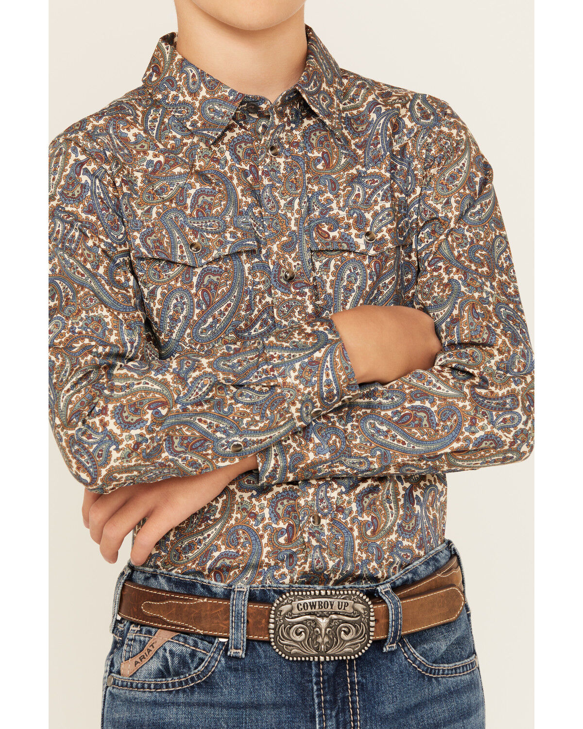Cody James Boys' Madera Paisley Print Long Sleeve Snap Western Shirt