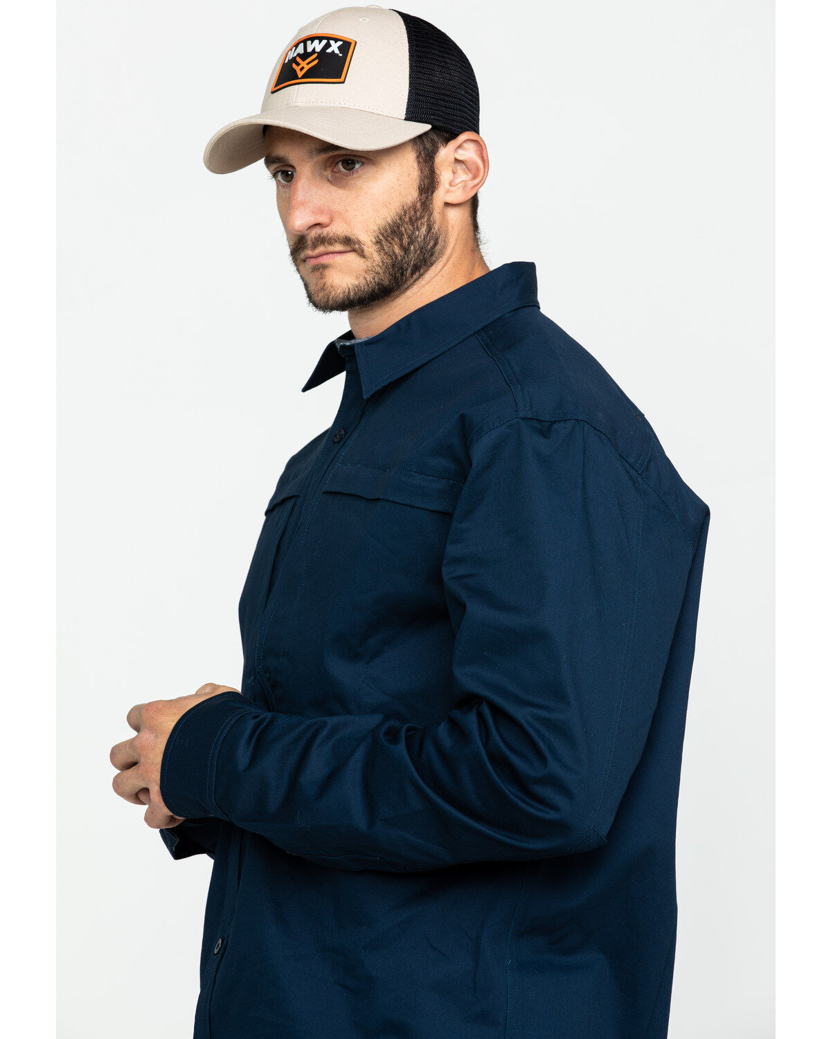Hawx Men's Navy Stretch Twill Long Sleeve Work Shirt