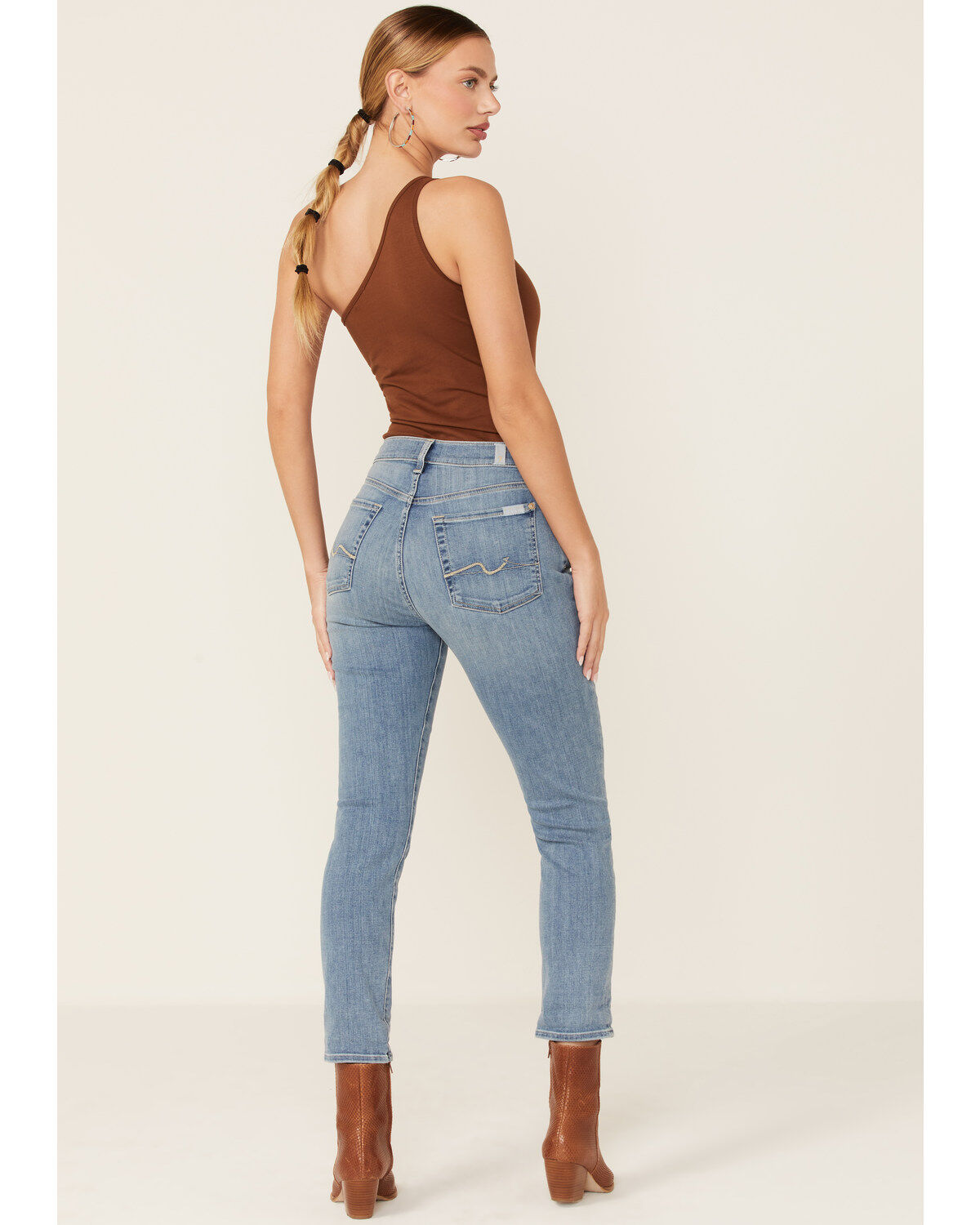 7 For All Mankind Light Wash Mid Rise Crop Skinny Denim Jeans