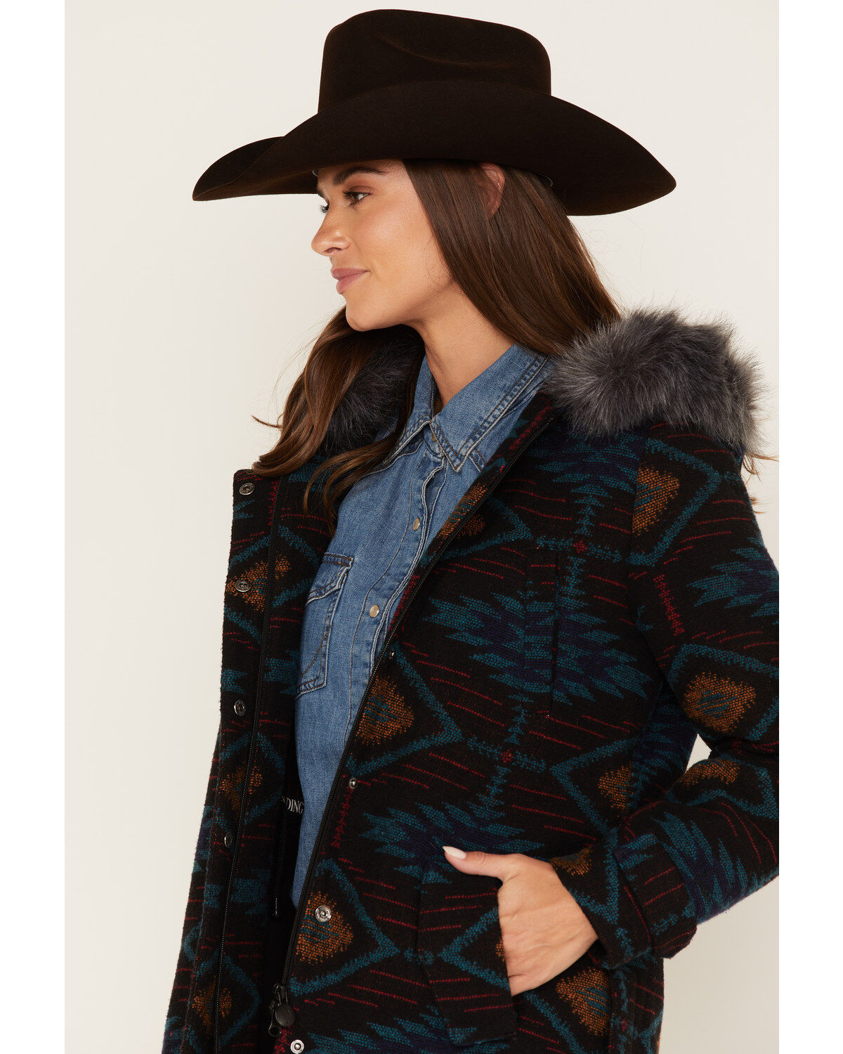 Outback Trading Co. Women's Southwestern Print Faux Fur Myra Coat