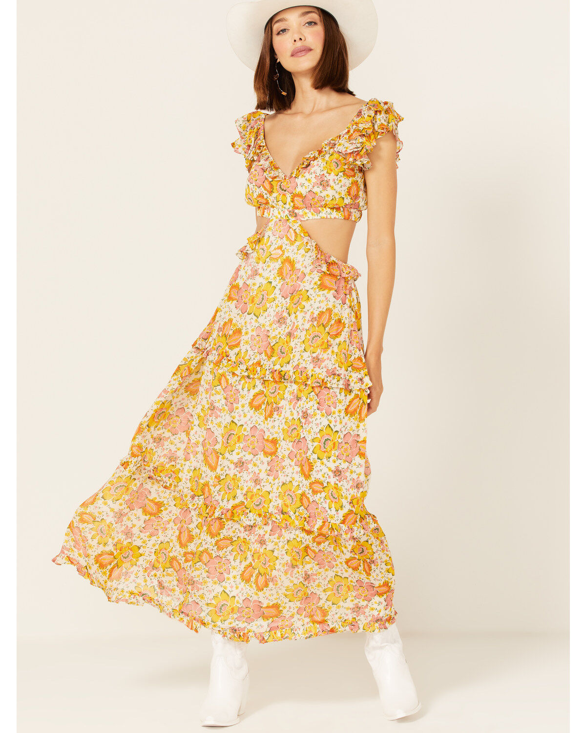 Cleobella Women's Floral Print Ruffle Clara Maxi Dress