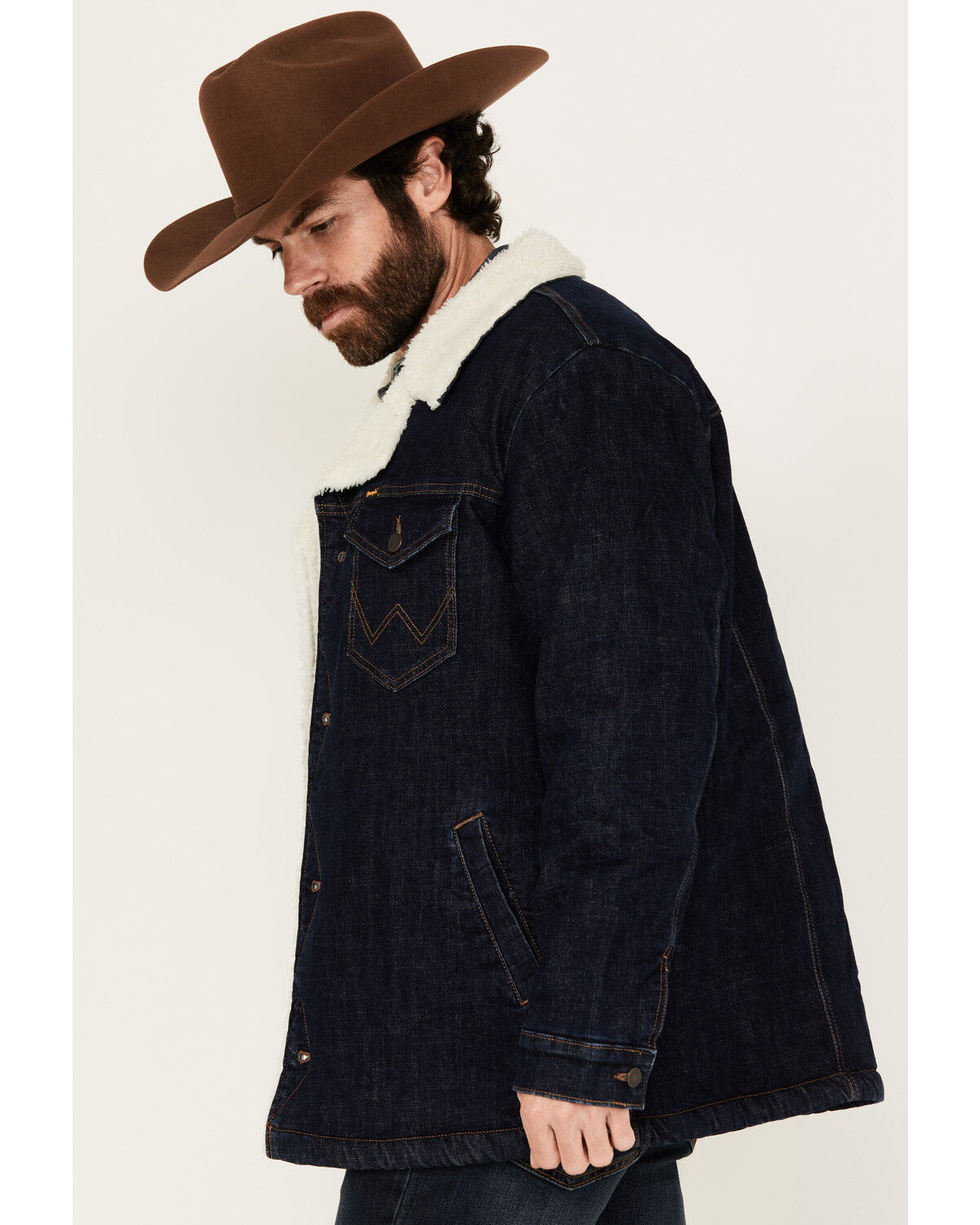 Wrangler Men's Archive Long Sherpa Lined Button-Down Denim Jacket