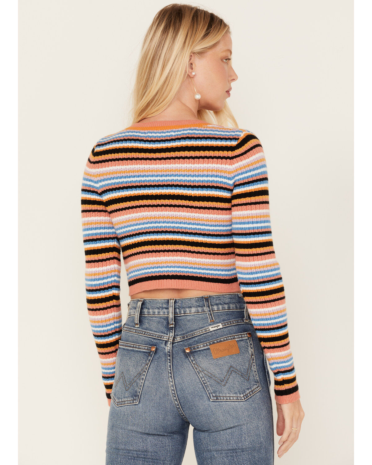 Beyond The Radar Women's Stripe Knit Cropped Cardigan Sweater