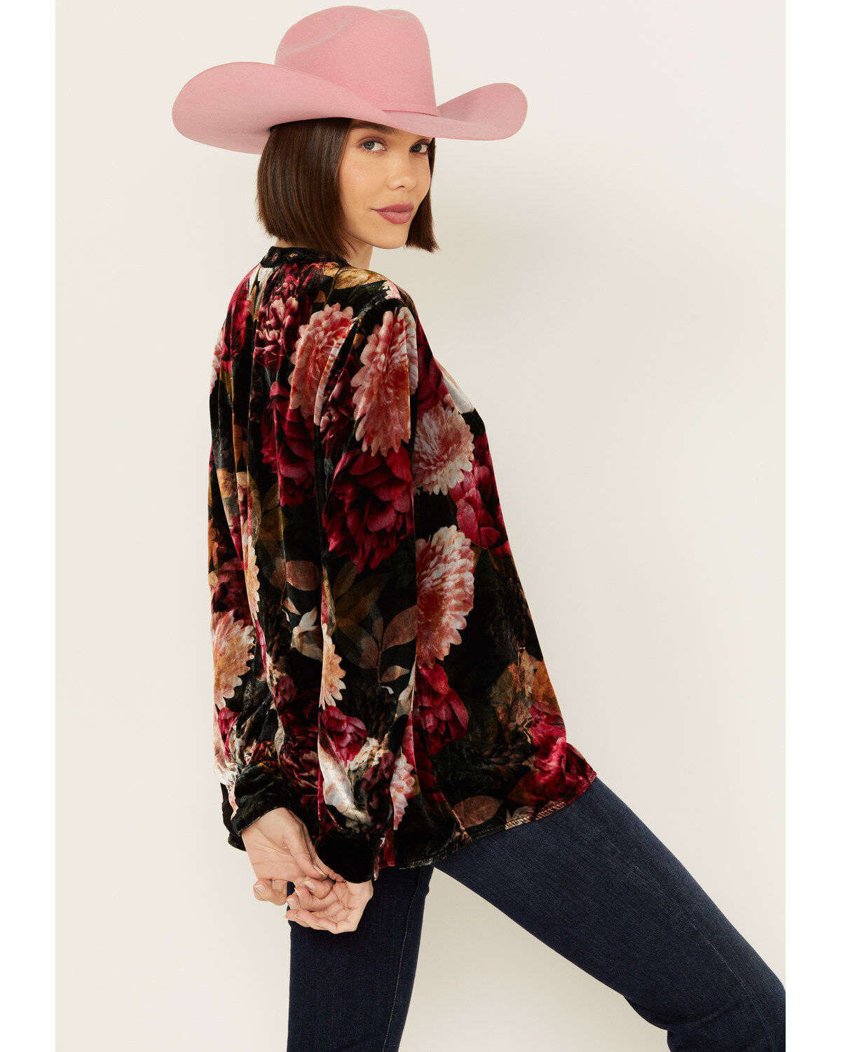 Johnny Was Women's Rose Floral Velvet Long Sleeve Shirt
