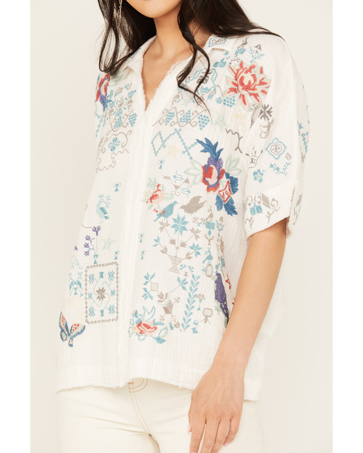 Johnny Was Women's Embroidered Short Sleeve Wodeleah Blouse