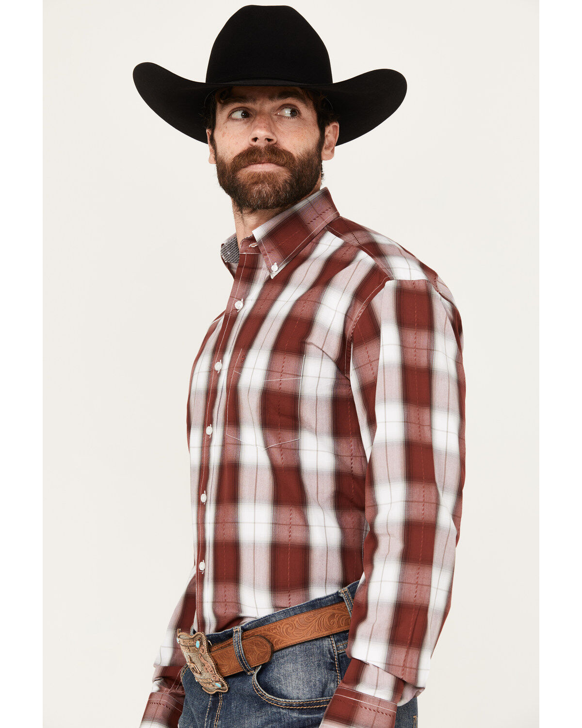 Stetson Men's Dobby Plaid Long Sleeve Button Down Western Shirt