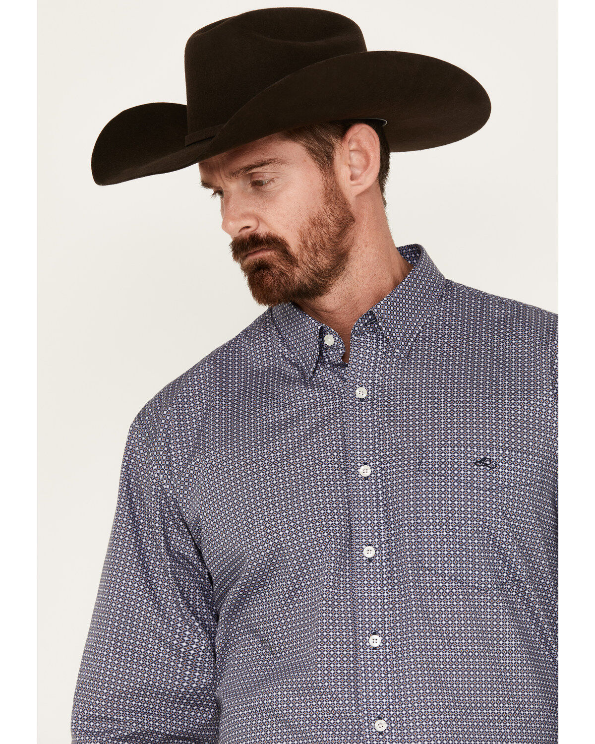Resistol Men's Owen Geo Print Long Sleeve Button-Down Western Shirt