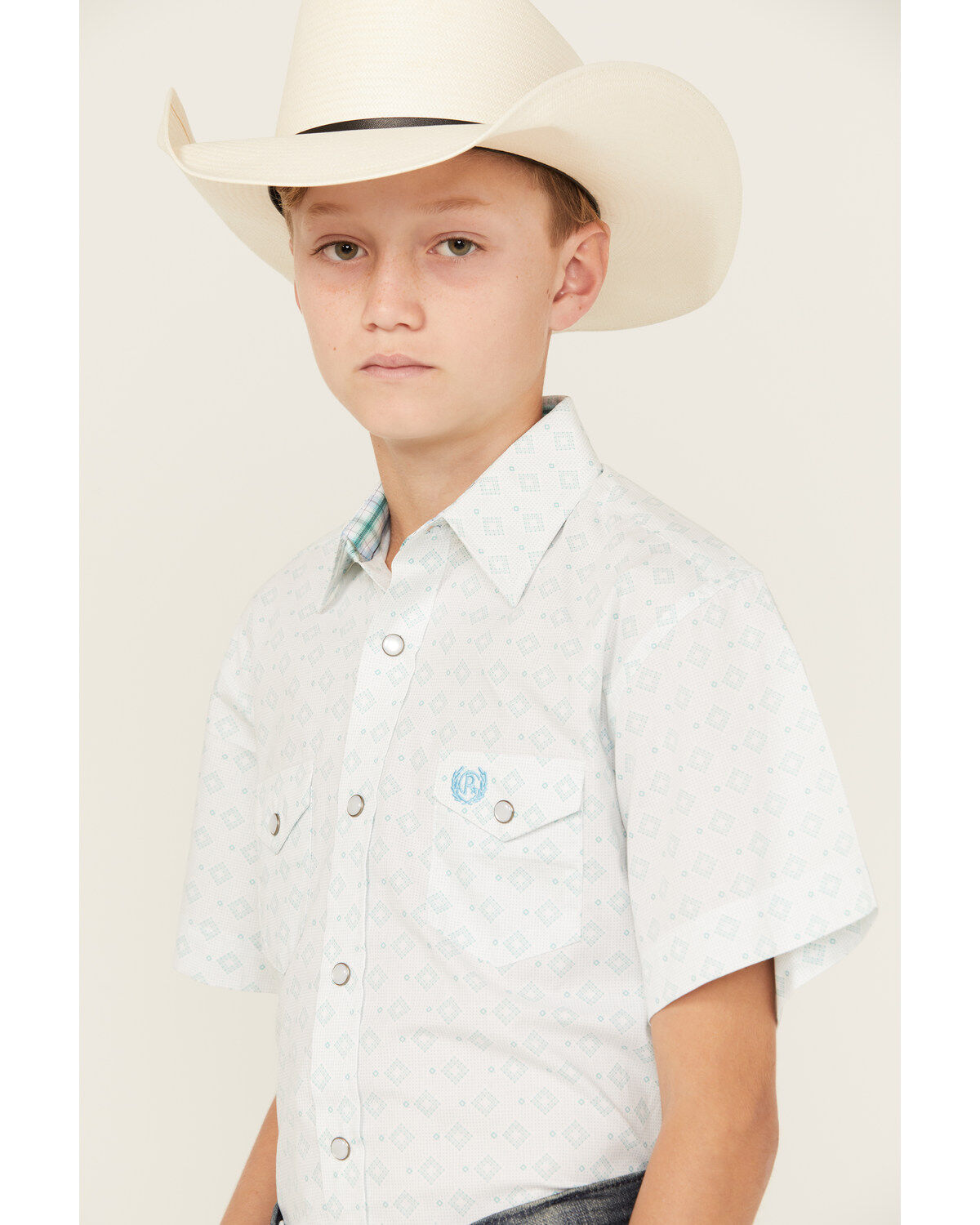Panhandle Boys' Geo Print Short Sleeve Pearl Snap Western Shirt