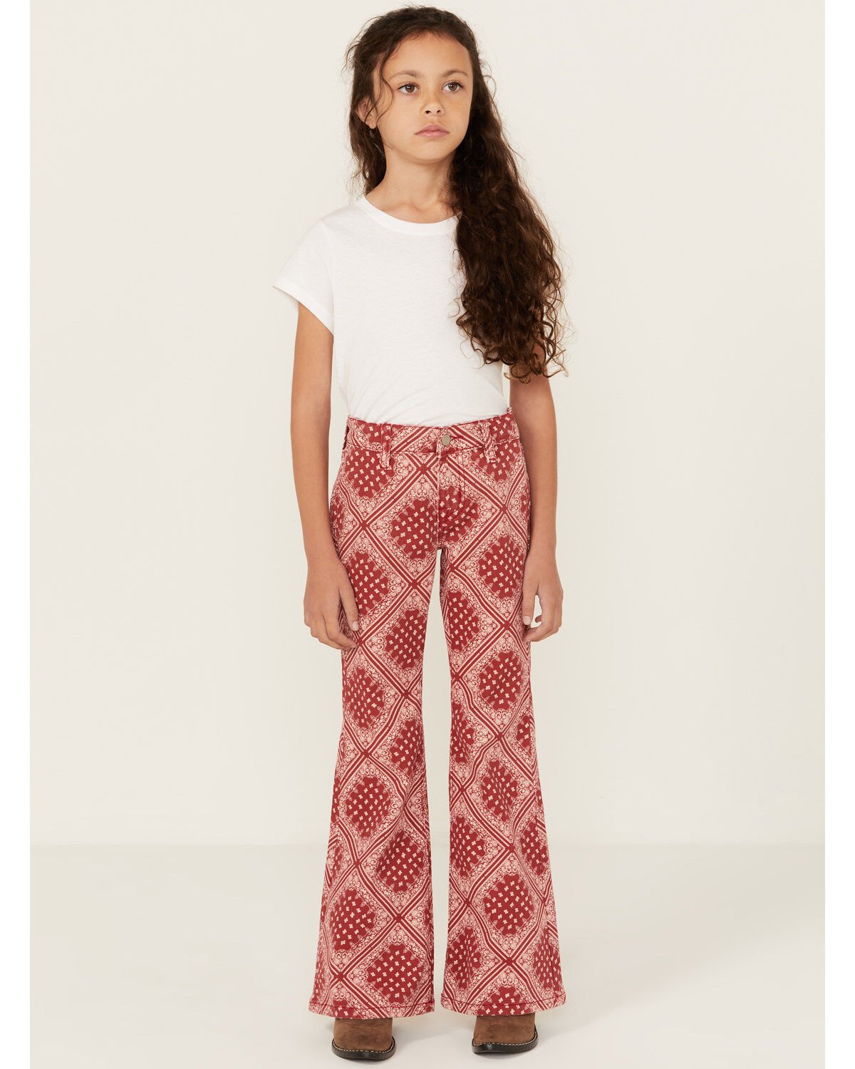 Panhandle Girls' Bandana Print Flare Stretch Denim Jeans