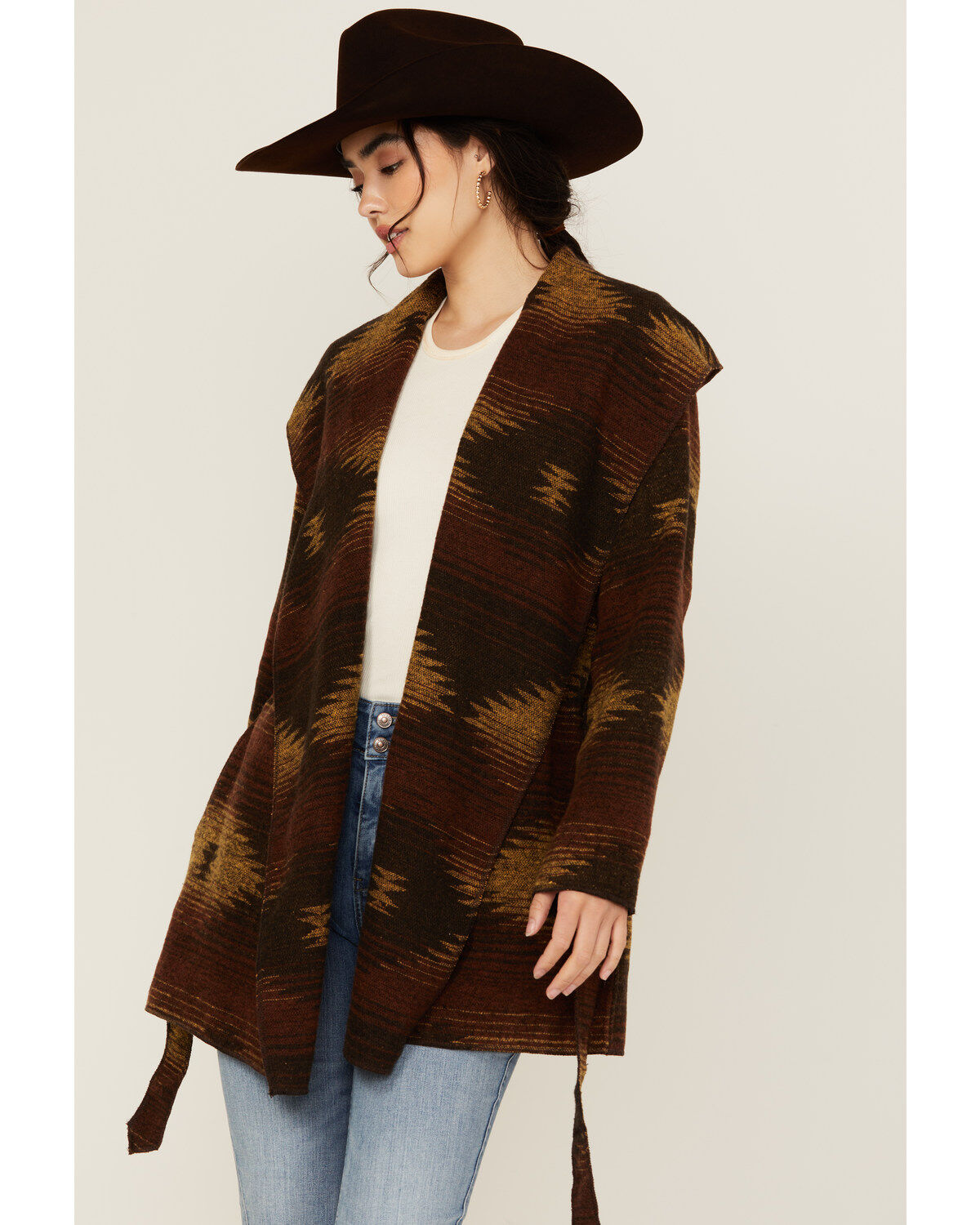 Cripple Creek Women's Southwestern Print Hooded Wrap Jacket
