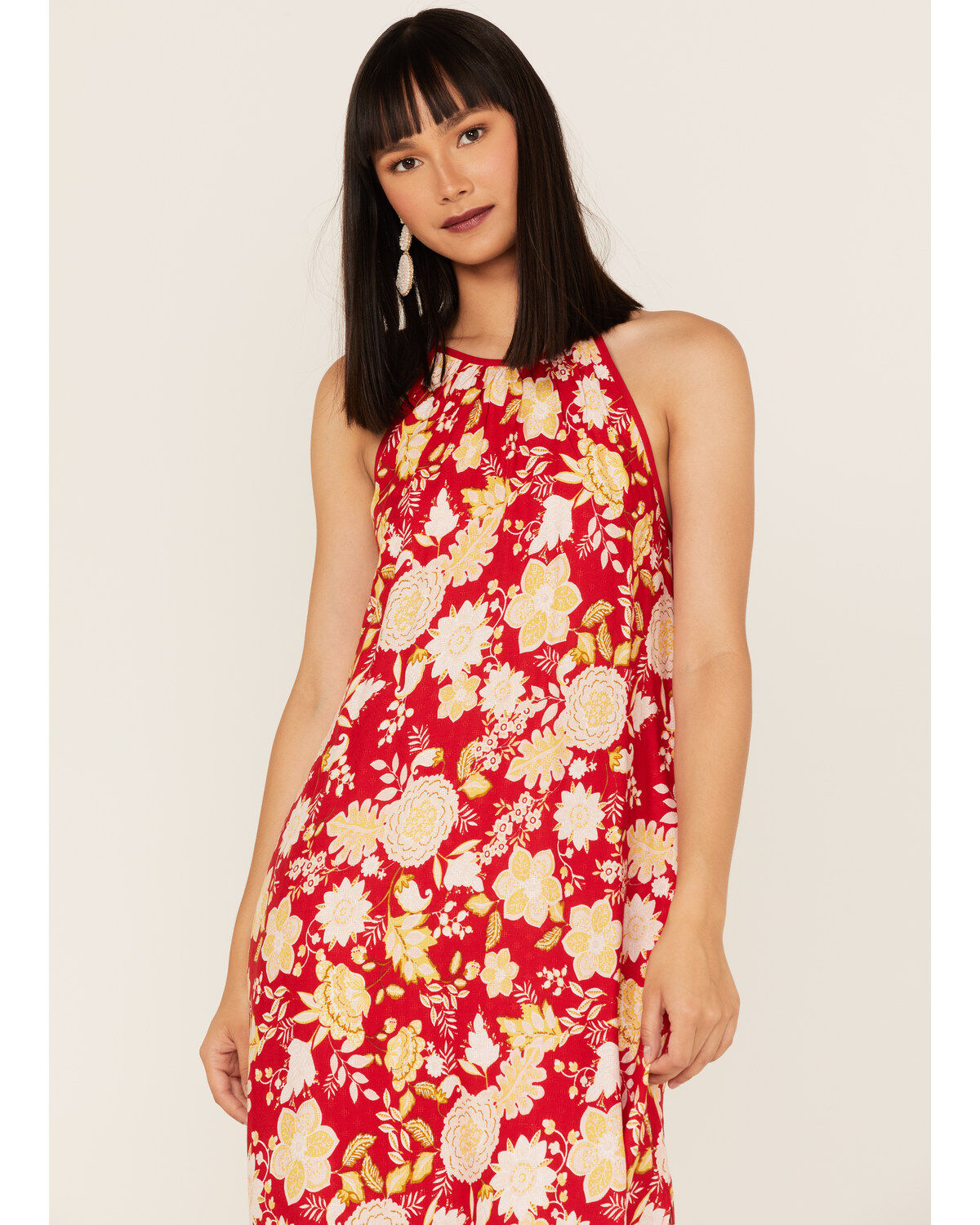 Band of the Free Women's Power of Peace Floral Print Halter Midi Dress
