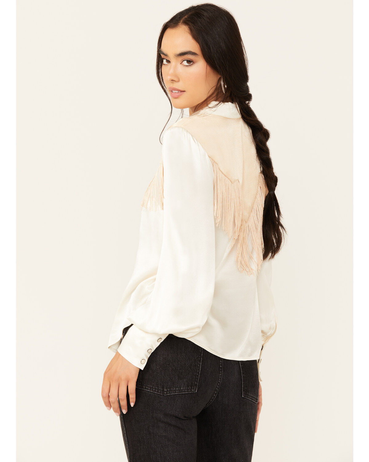 Shyanne Women's Color Block Western Fringe Blouse